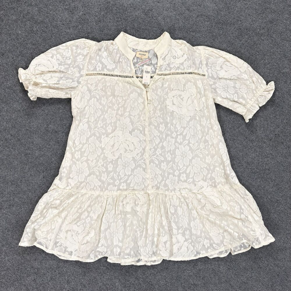 NWT Anthropologie Porridge Tiered Lace Tunic Mini Dress L Ivory Floral Cotton - Picture 2 of 6